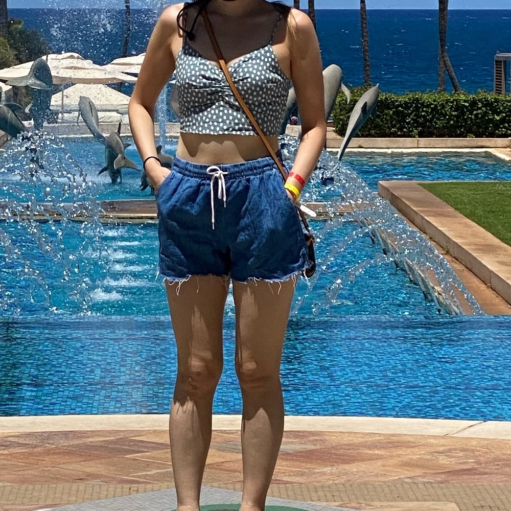 blue polka dot crop top